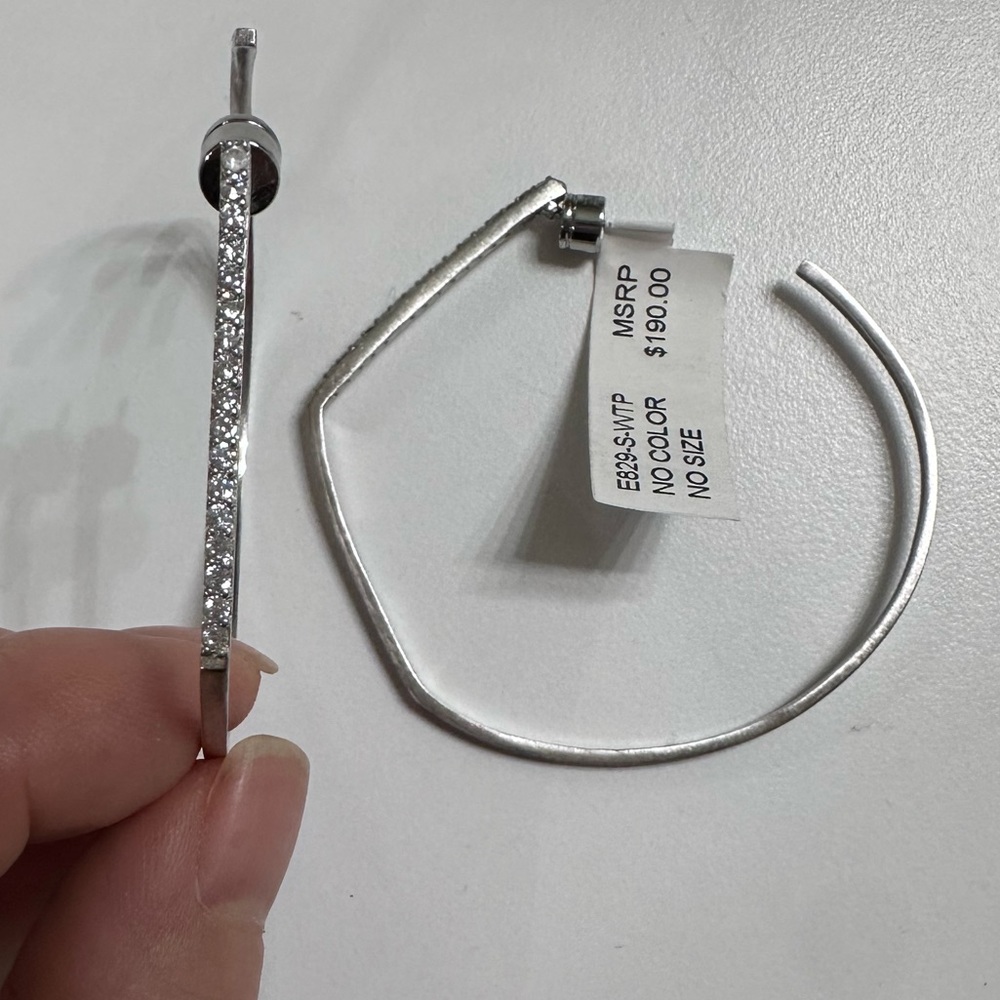 NWT $195 Dean Davidson Silvertone & White Topaz Spire Hoop Earrings